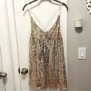 Free People Sequin Slip Mini Short Dress or Tunic M pink rose gold NWT fun party